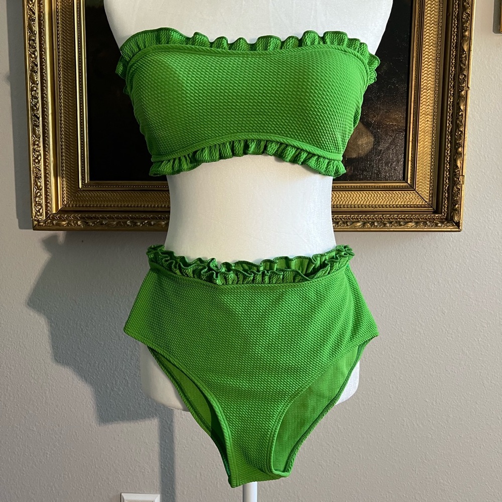 Green Ruffled Bandeau Bikini Set
